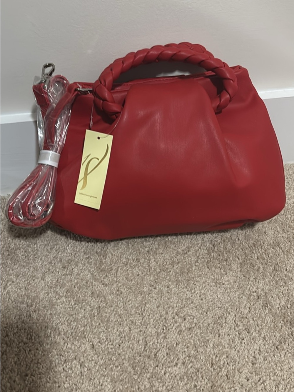 Women’s Red Braided-Handle Shoulder Bag
